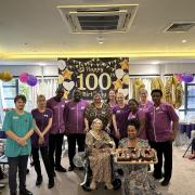 Daphne Farmer celebrates her 100th Birthday with the team from Ridley Manor