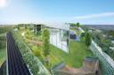 A CGI of the top floor terrace that would have been created in a project to build a sustainable hotel and energy park off the M4 near Slough. Credit: Adveneco