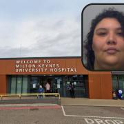 Stacey Jane Theobald (inset) racially abused a NHS staff member at the Milton Keynes University Hospital in July 2019