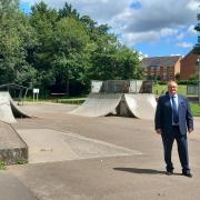 Clive Harriss, Cabinet Member for Culture & Leisure, visits the Buckingham skatepark before transformation works begin.