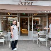 Jester cafe's co-owner Olsi Zenuni (right) with barista Vicky Abel welcome customers in Amersham
