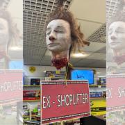 A shop in High Wycombe has displayed a fake severed head to deter shoplifters