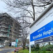 Repairs to Wycombe Hospital's tower have been completed, although it is still covered in scaffolding