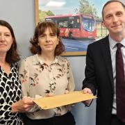 Amersham residents Sarah Docwra (L) and Catherine Wood (C) with Luke Marion (R) of Oxford Bus Co which operates Carousel Buses