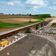 Aerial view of Wendover Dean Viaduct deck push May 2024