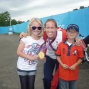 Millie and Harry Shawcross with Helen Glover