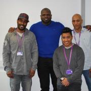 Kevin Johnson (in blue) with the HND students