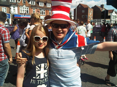 Ewan Wickham, 13, and sister Amy in Walton for the Olympics road race