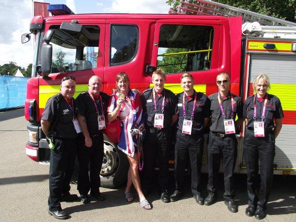 Firefighters meet Marlow's gold medal winning rowing star Katherine Grainger