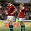 Ian Evans, left, and Billy Twelvetrees stand dejected during the Lions' defeat to the Brumbies