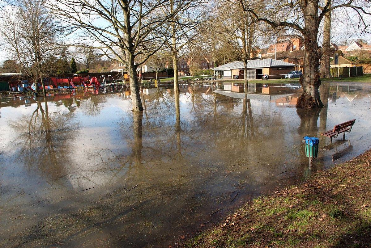 A flooded Higginson Park in Marlow closes. Picture by Ann Priest