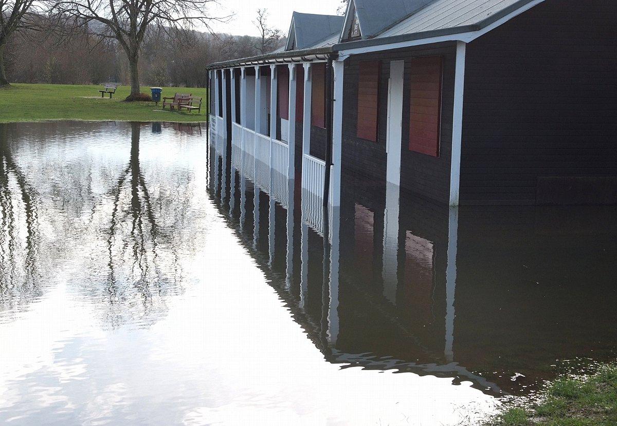A flooded Higginson Park in Marlow closes. Picture by Ann Priest