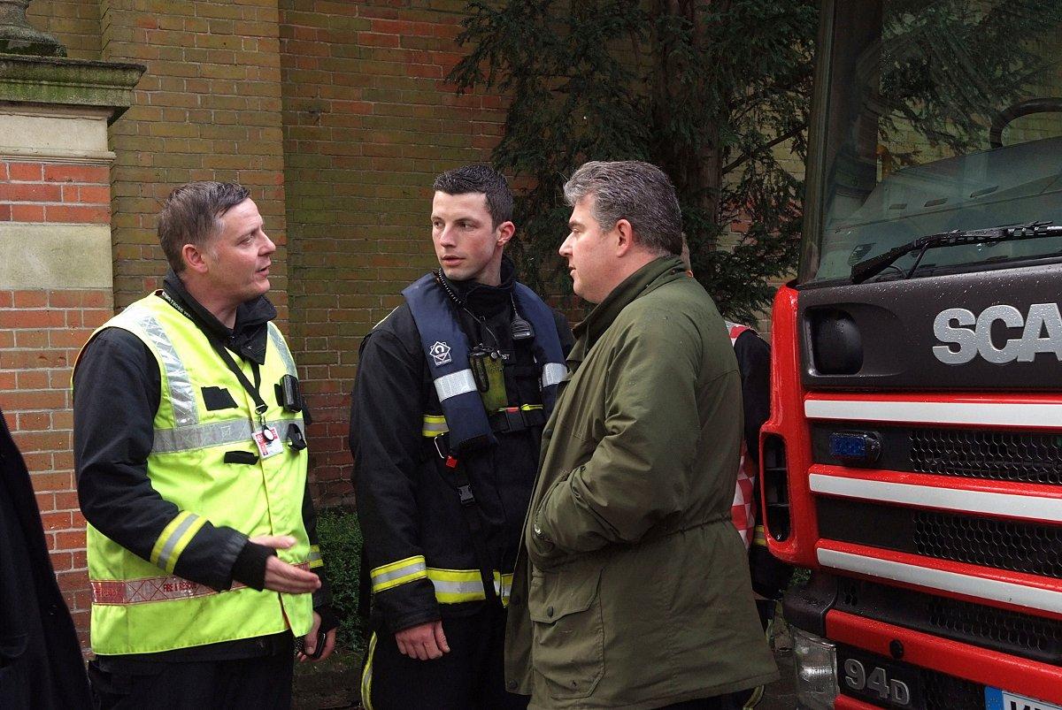 Minister Brandon Lewis meet firefighter in Marlow. Picture by Ann 
