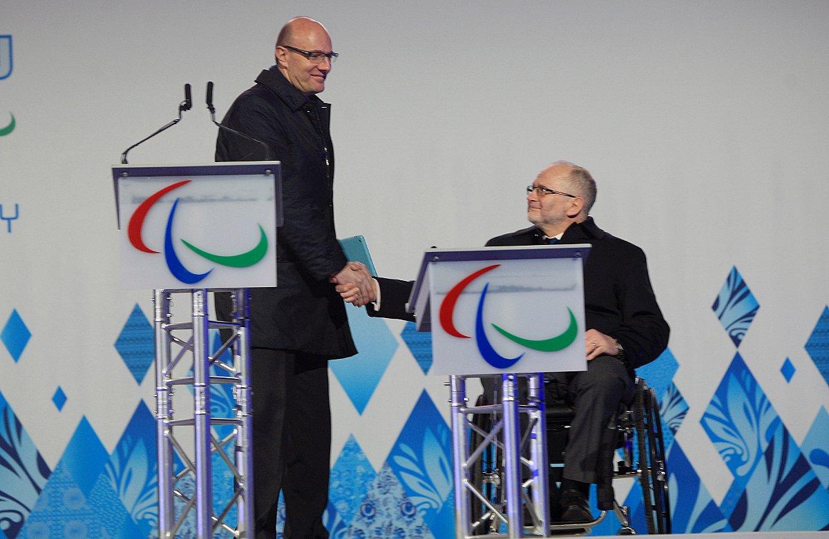 Dmitry Chernyshenko, president of Sochi 2014 Organising Committee, with Sir Philip Craven, president of the International Paralympic Committee.