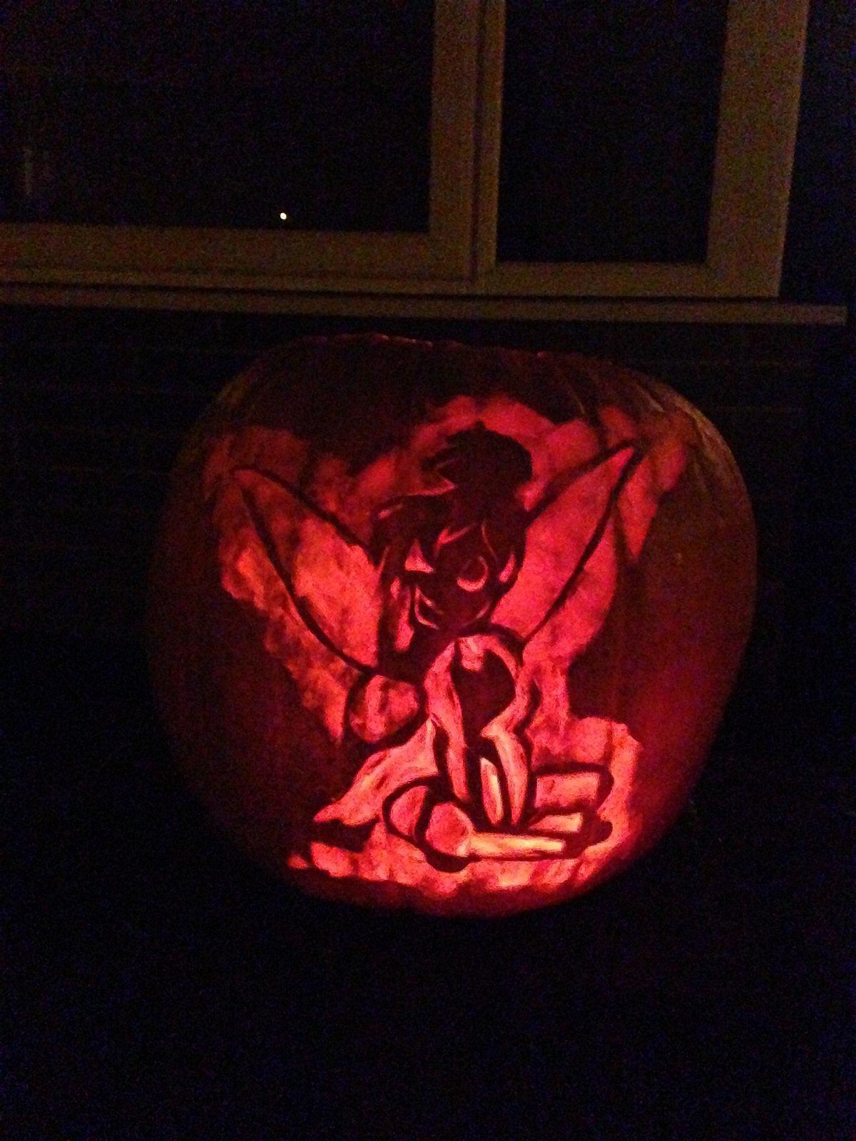 Tinkerbell pumpkin carving by Michael Adkins, from Marlow.