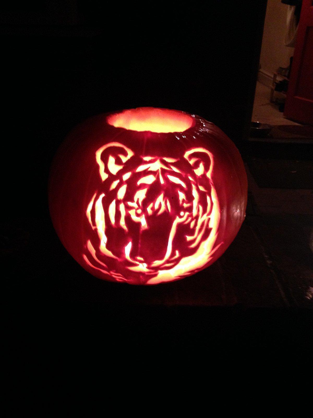 Tiger pumpkin carving by Michael Adkins from Marlow.
