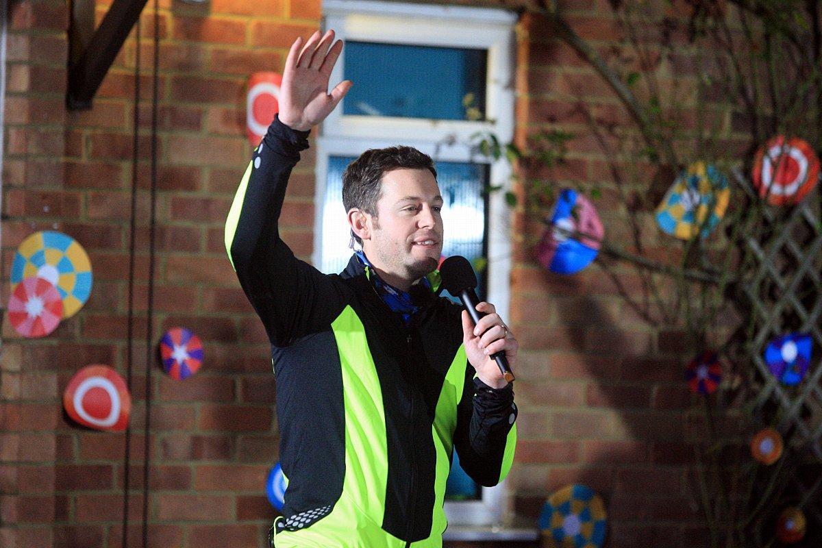 BBC Children in Need's Team Rickshaw visits Prestwood - Matt Baker addresses the crowd.