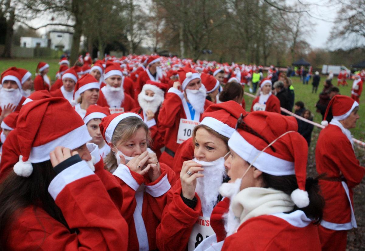 Queuing at the start line at the annual Marlow Santa Dash 2014