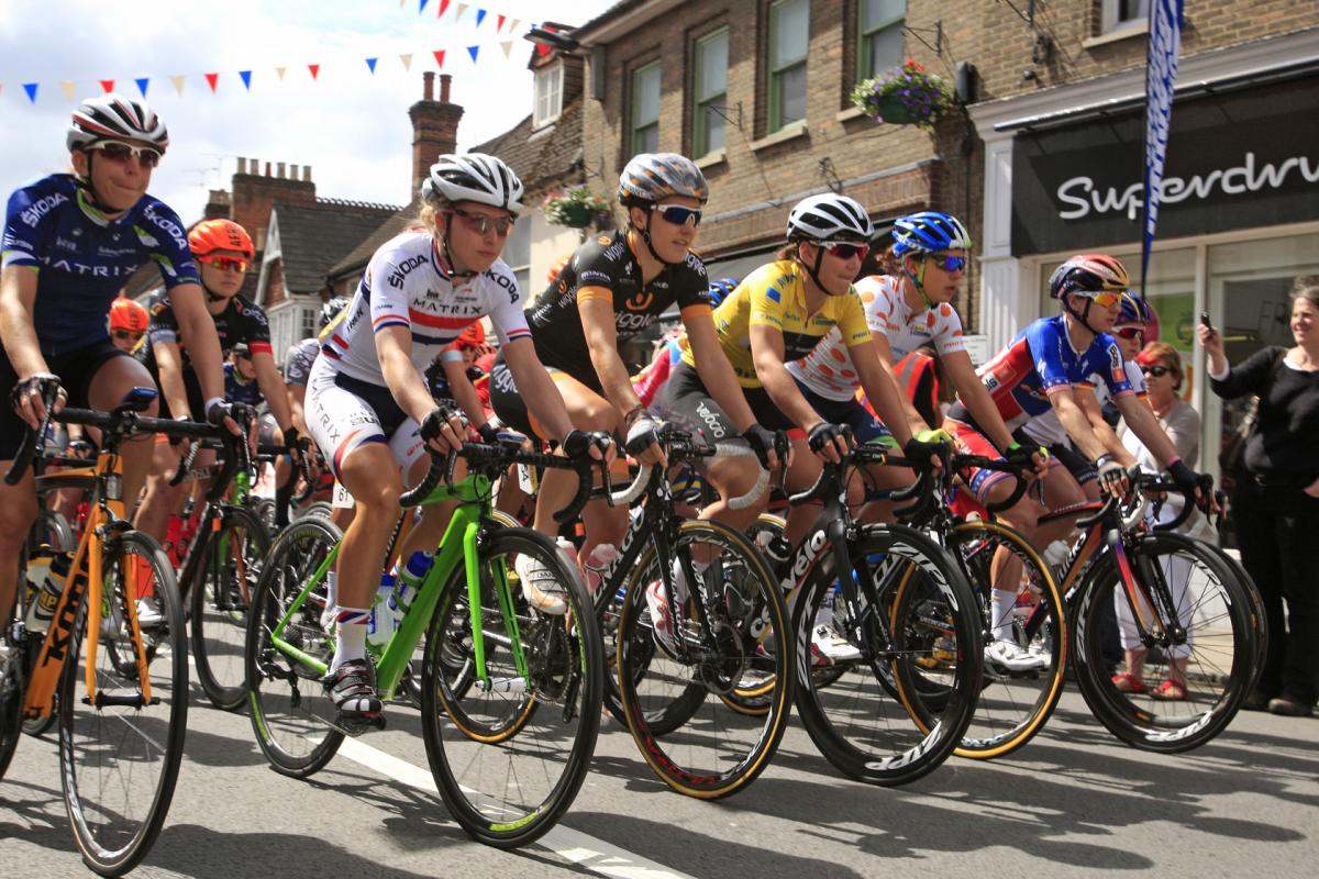 The riders leave the start line in Marlow