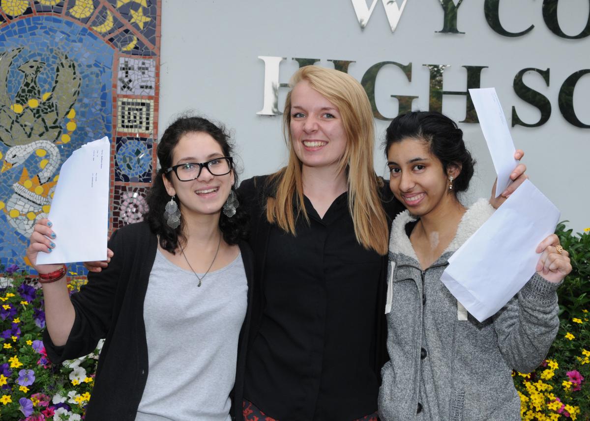 Wycombe High School A Level results -Grace Buffham, Beth Greenwood and Aneesah Iftikh