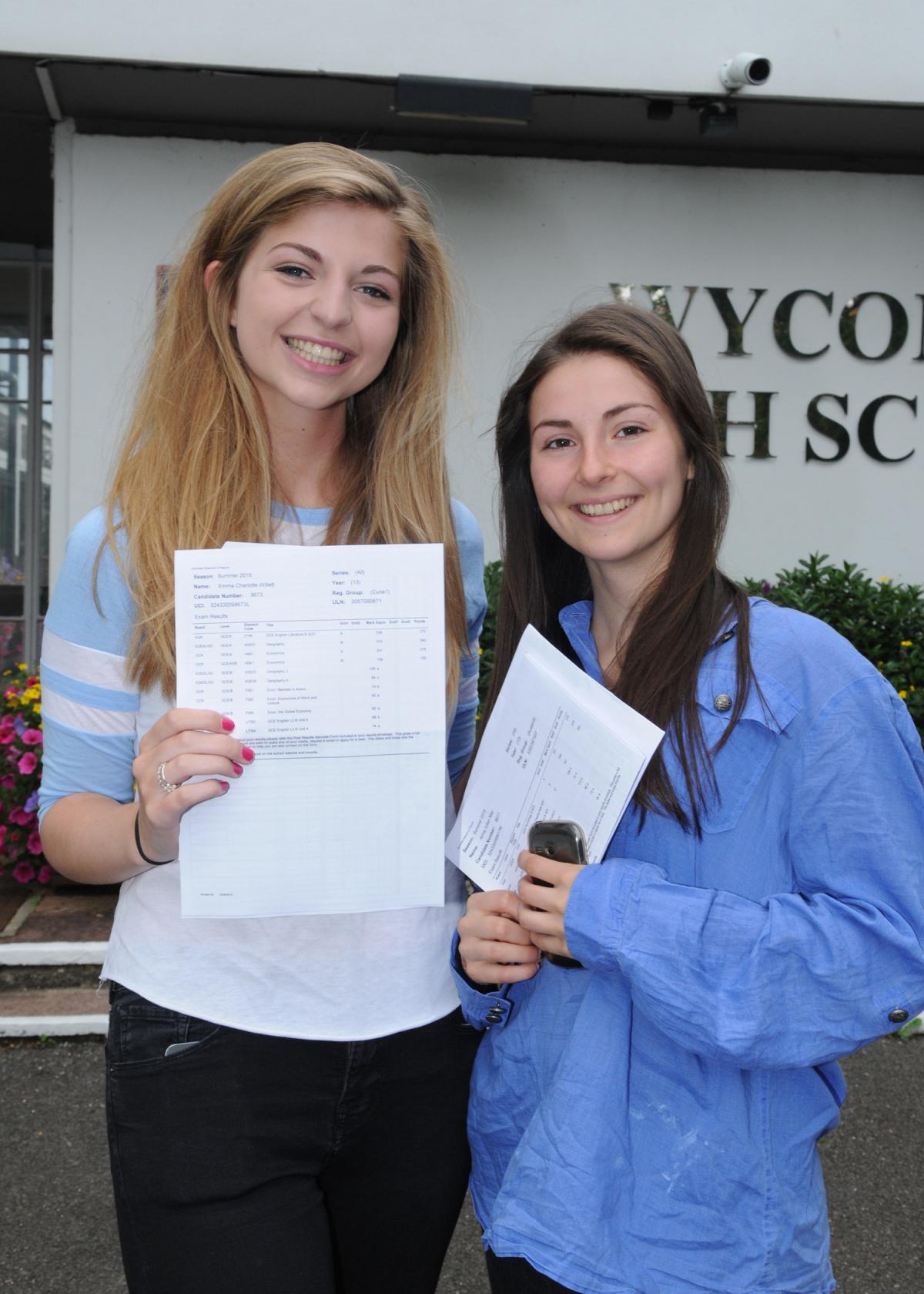 Wycombe High School A Level results Emma Willett and Anna May