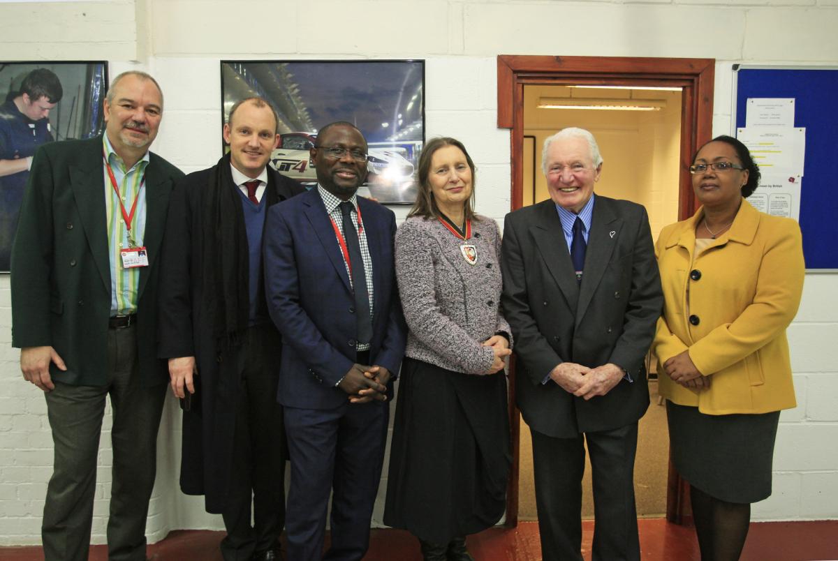 L to R : Andrew Kirk, Amersham and Wycombe College, Patrick Hopkirk, Paddy's son, Felix Adenaike Interim Principal, High Sheriff of Buckinghamshire Francesca Skelton, Paddy Hopkins and Jenese Joseph. Picture by ARM Images.