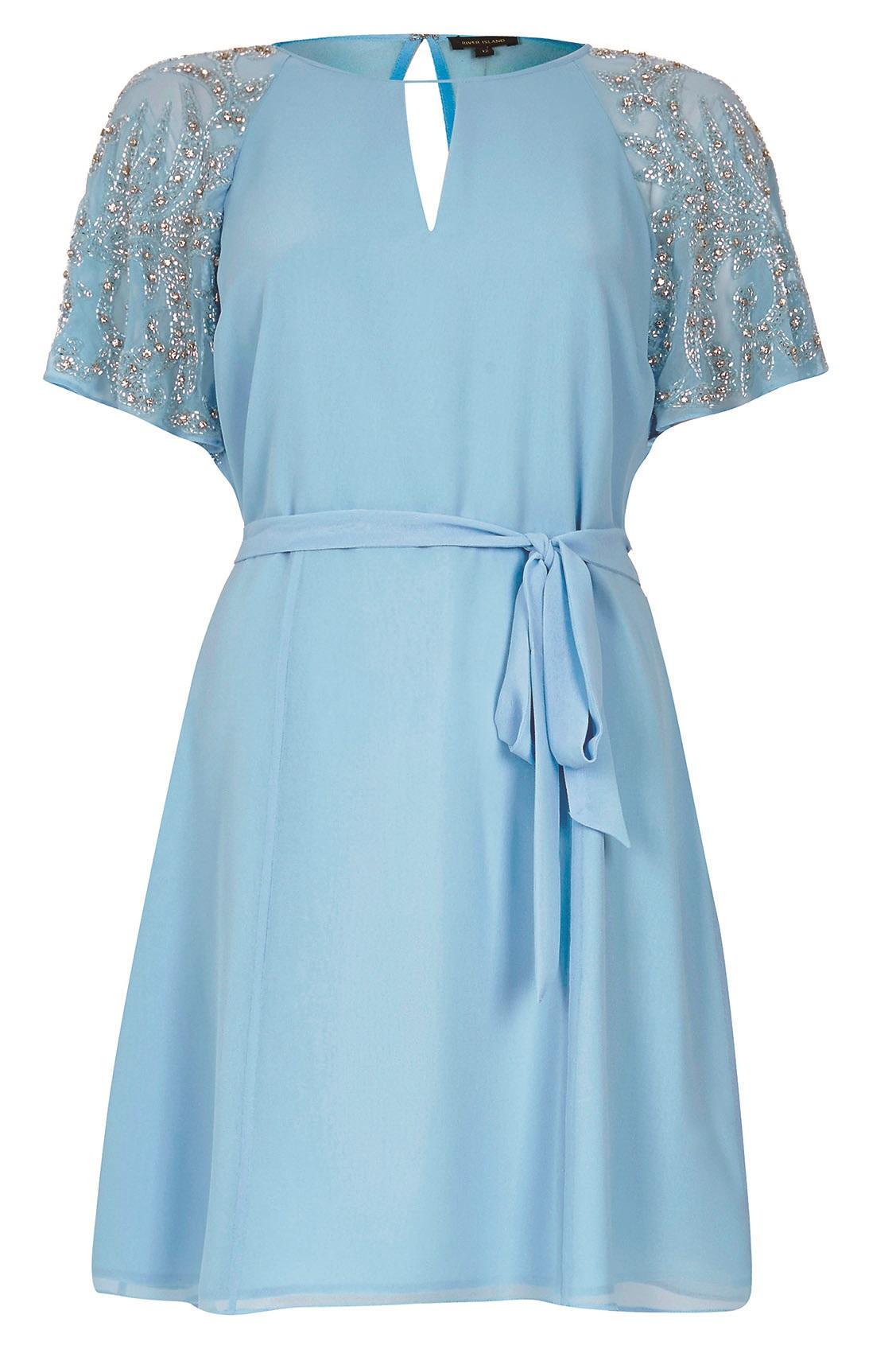 River Island, Blue embellished sleeve dress, £65