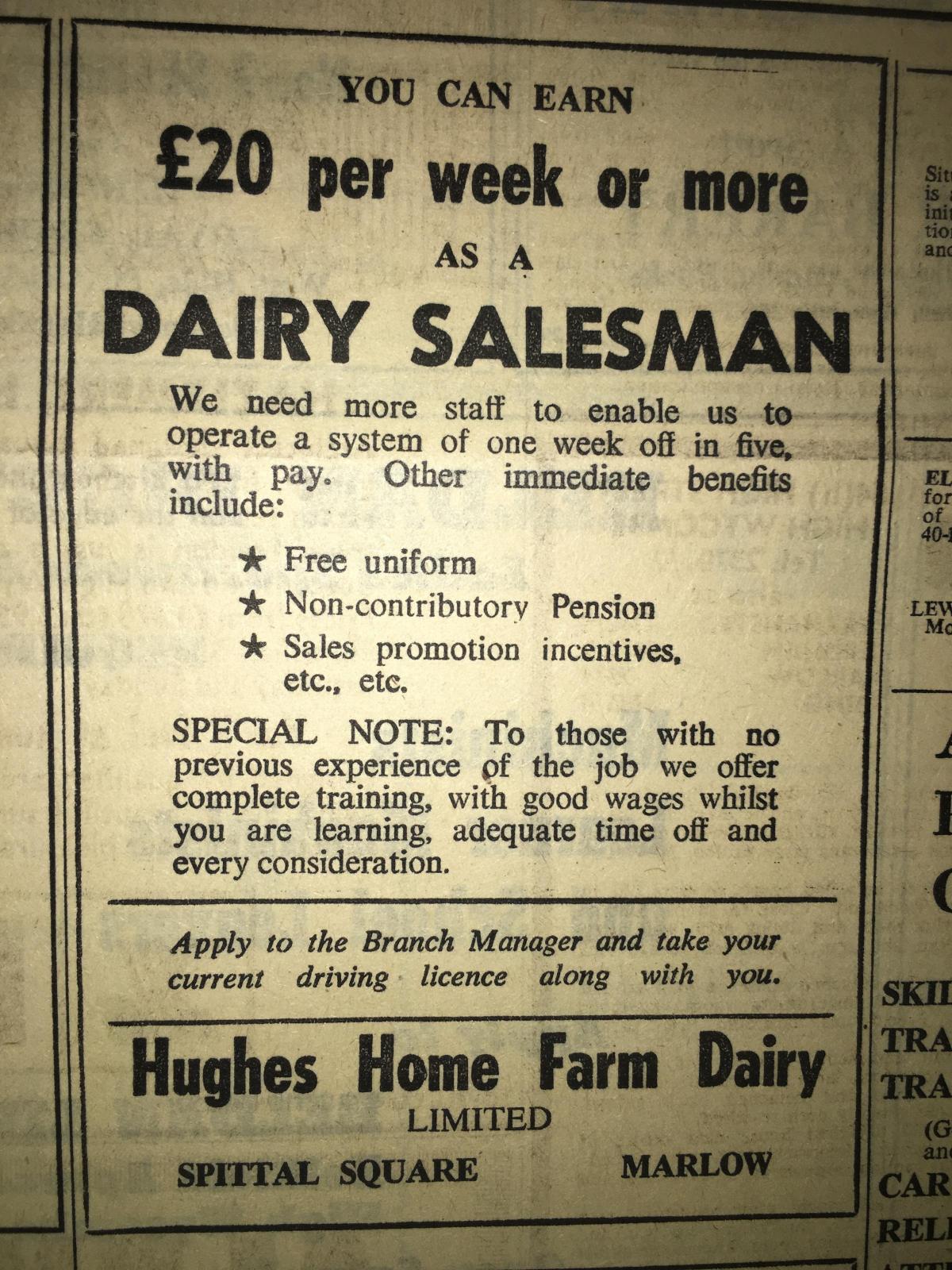 Job offer: Earn £20 or more a week as a dairy salesman