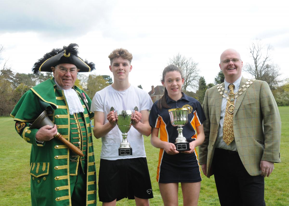 The winners with Town Crier Dick Smith and mayor John Read. Picture by ARM Images.