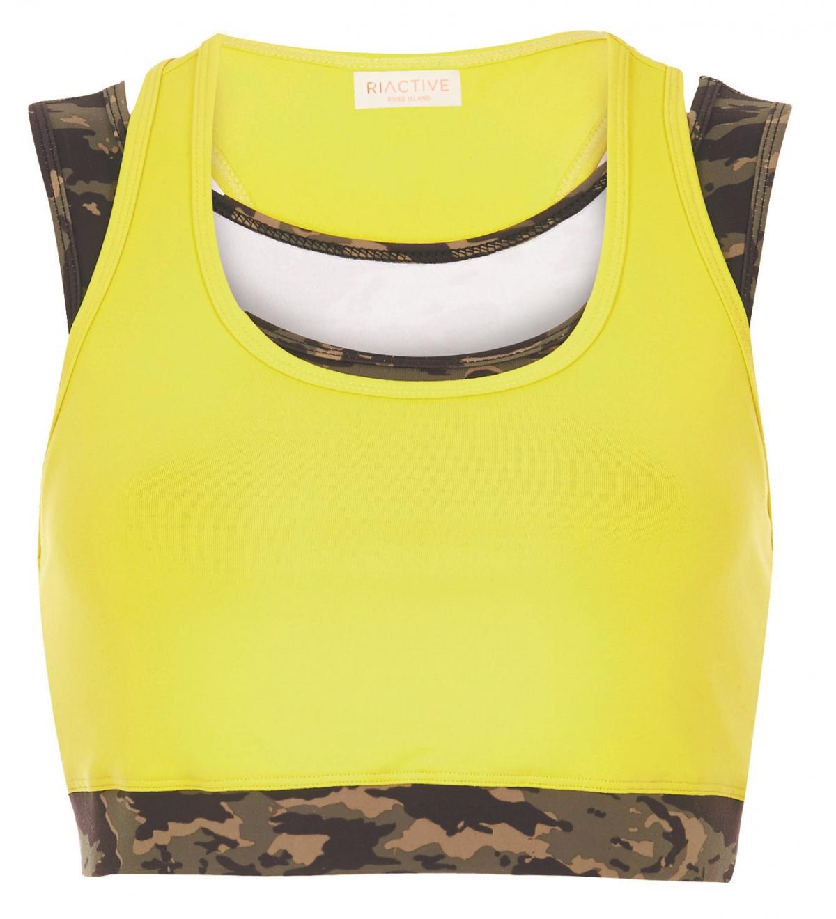 River Island, Active yellow camouflage print sports bra, £22