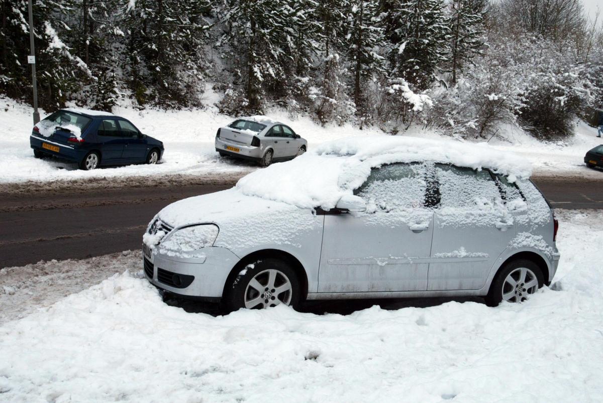 Cars had to be abandoned in the snow in The Pastures, Downley.