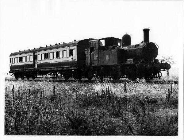 A view of the train known as the Marlow Donkey which operates between Marlow and Bourne End. Circa 1955