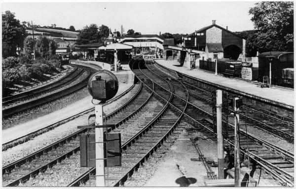 Looking east from the S signal box, view of nearly the entire Bourne End railway system, Bourne End, 1947
