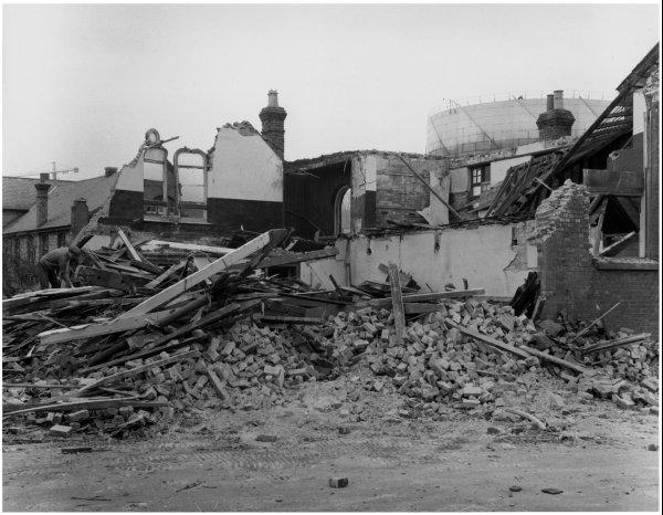 View of the demolition of the Newland Chapel in Newland Street, Newland, High Wycombe. Feb 1965