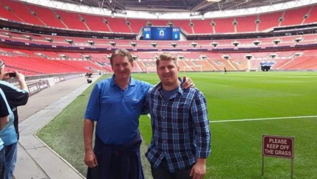 Mark Bird with son Luke at the 2015 play-off final