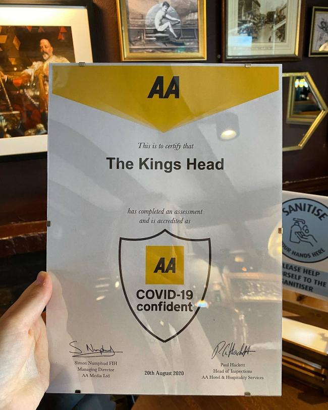 They were awarded the certificate on August 20 (photo courtesy of The Kings Head's Facebook page)