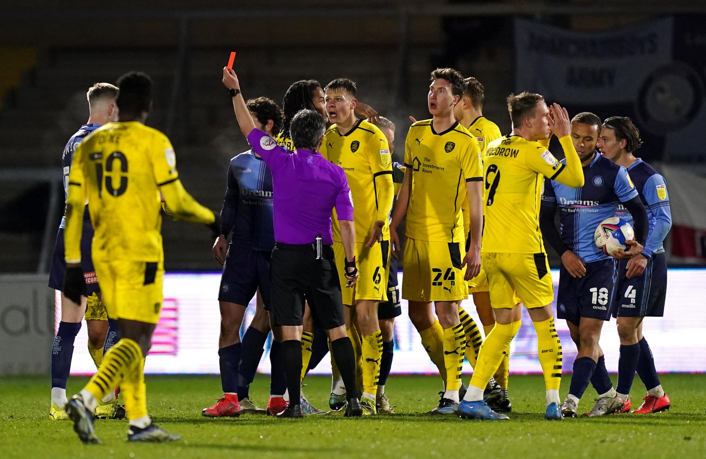 Tempers flared as Alex Mowatt was shown a straight red card against Wycombe on Wednesday night (John Walton/PA)