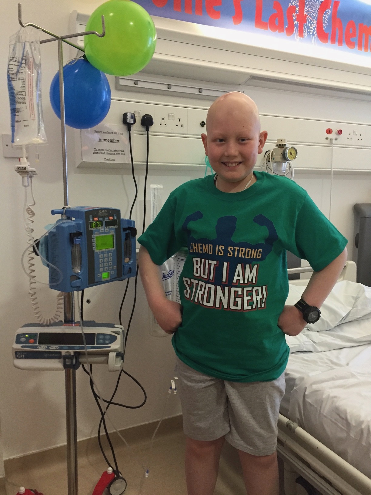 Ollie Gardiners last chemotherapy session in 2017 