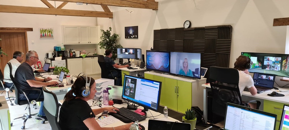 A virtual control room being worked by those who are at Giggabox