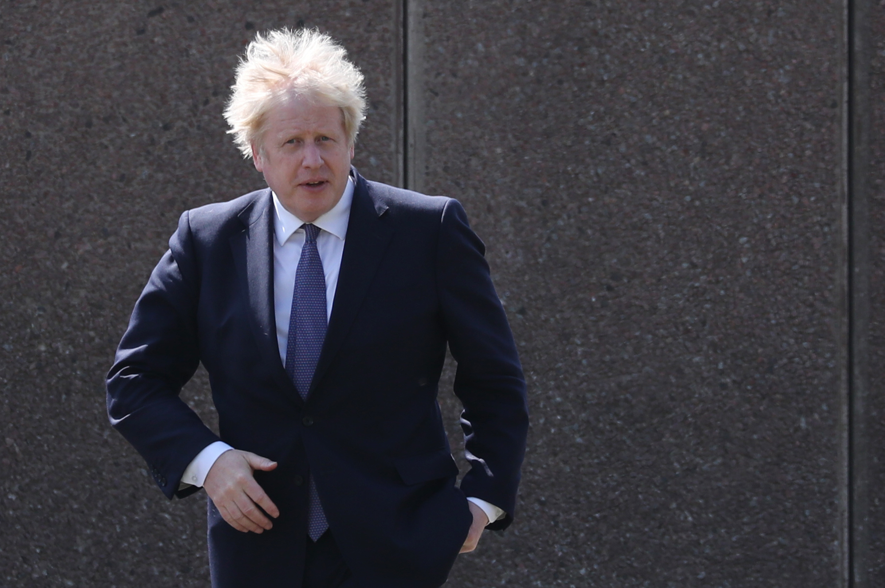 Prime Minister Boris Johnson during a visit to Cleves Cross Primary school in Ferryhill, County Durham on Thursday May 13, 2021 (Scott Heppell/PA Wire)