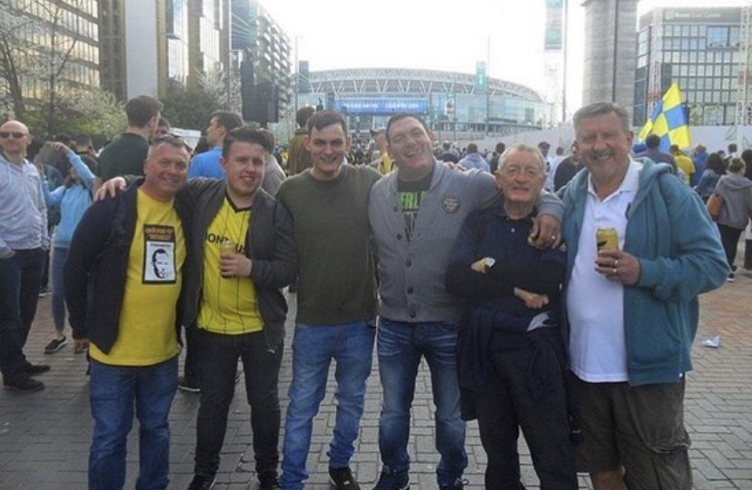 Harry Burton, second from left, on Oxford United’s last trip to Wembley