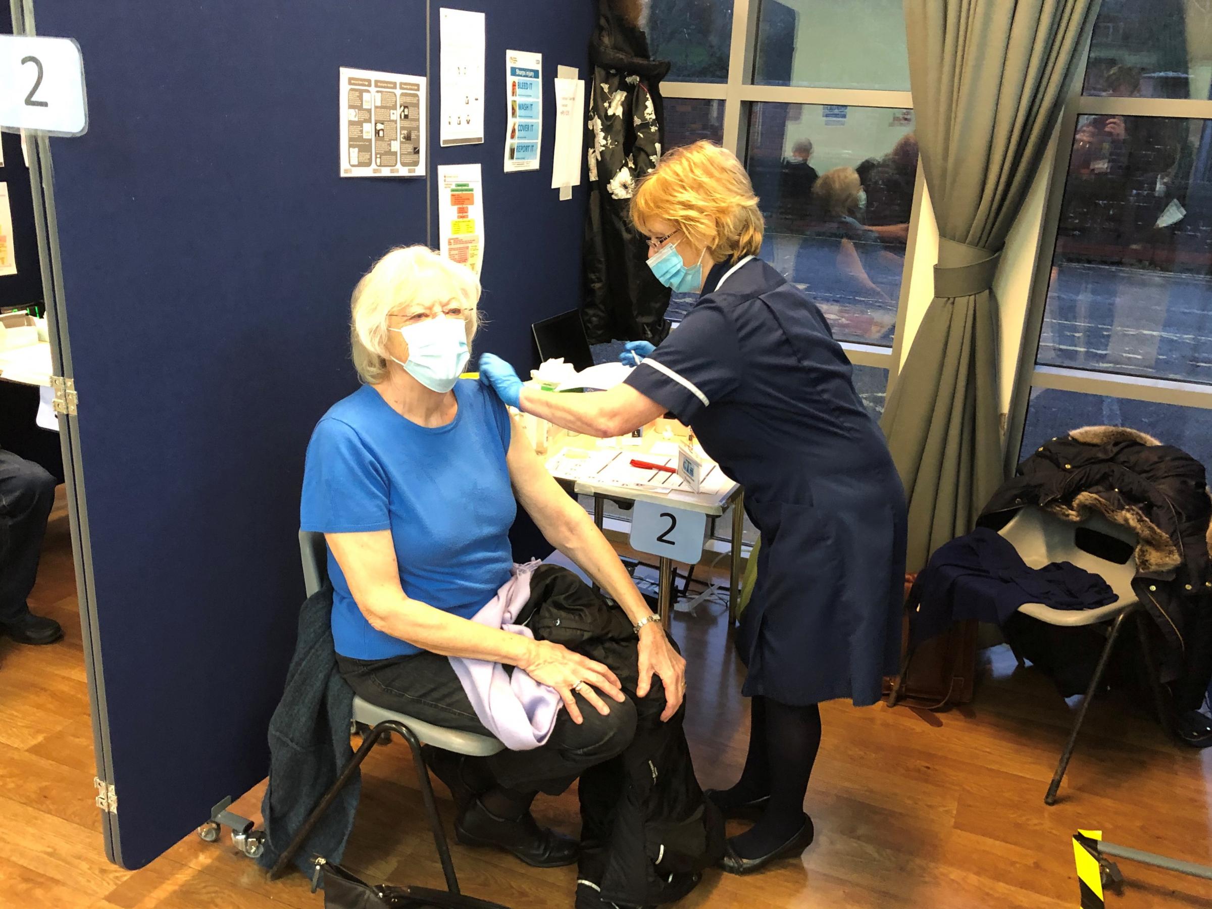 A person getting a vaccine at the Chesham Town Hall site