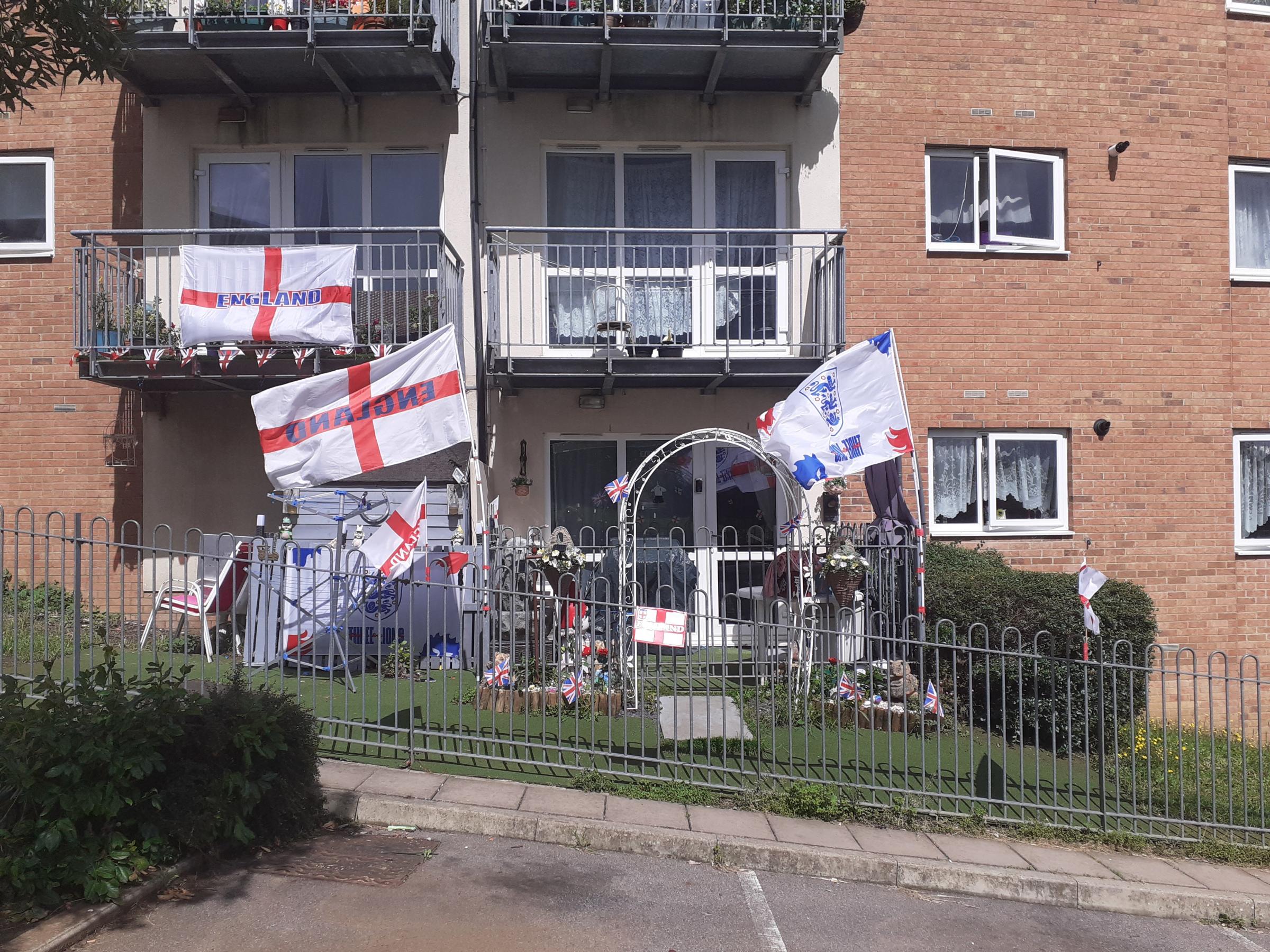 This sent in from Lisa Holland reads: “We have decorated our flats up on Windrush drive (Micklefield), weve had them up since their first match!”