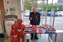 Tony Collier with his poppy desk at the Co-op in Hazlemere