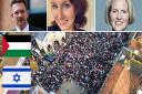 Steve Baker MP (top left) and Emma Reynolds (top right) have both been slammed by Toni Brodelle (centre) as they failed to attend a pro-Palestine match in High Wycombe on November 5 (bottom centre)