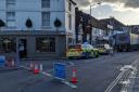 The police road closure at the West Street and High Street roundabout in Marlow
