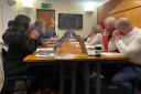 Hughenden Parish Council members squabbled on Tuesday night as Cllr Linda Derrick (third from right) disrupted proceedings