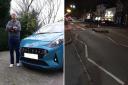 John Evans (pictured left with his hire car) was involved in a single-car crash in Beaconsfield along London End (pictured right) on February 3