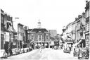 Looking West, a street scene featuring Guildhall and motor vehicles in High Street, High Wycombe c.1930
