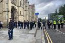 A number of police attended the University of Manchester campus (Manchester Leftist Action/PA)